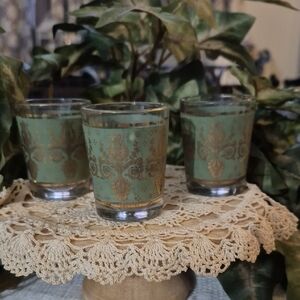 Wedgwood Green and Gold Shot Glasses.